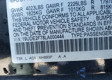 2020 Acura Ilx Premium Package/Technology Package из США, поврежденный, VIN 19UDE2F78LA000444